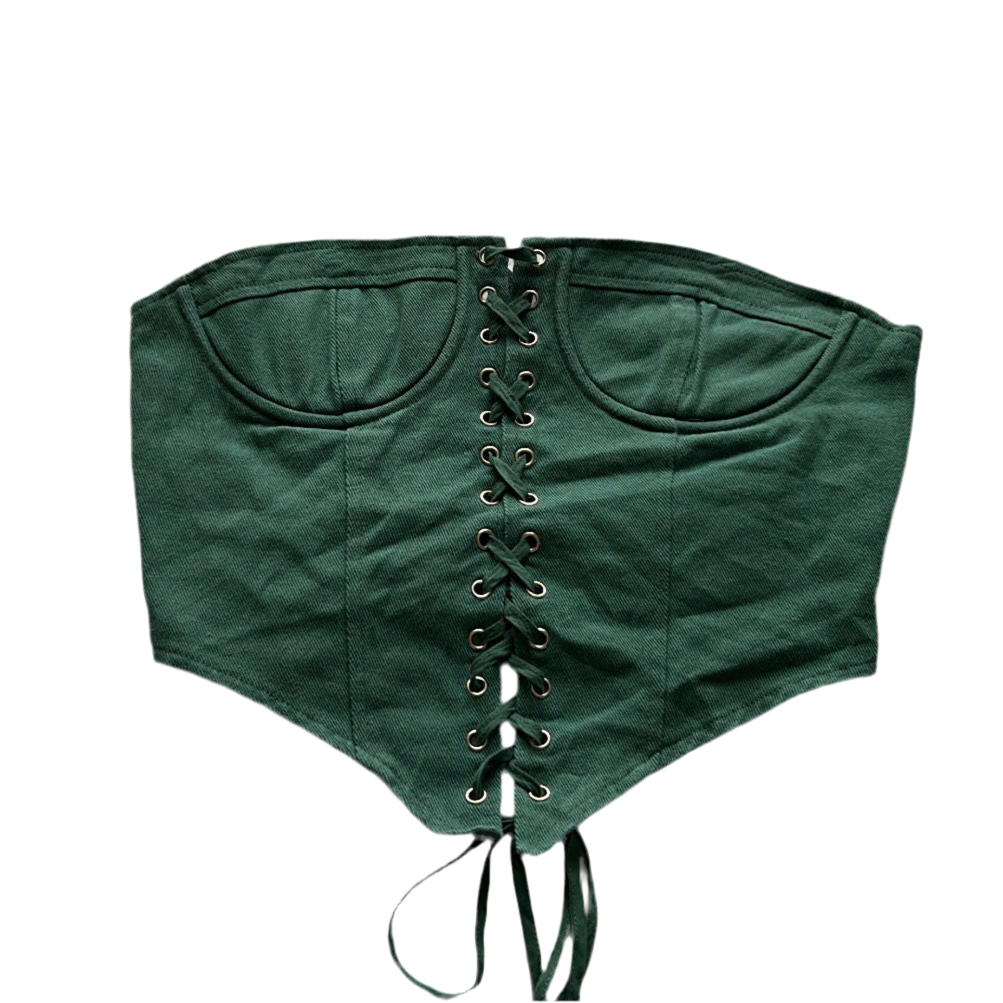 Green Denim Corset Style Strapless Top