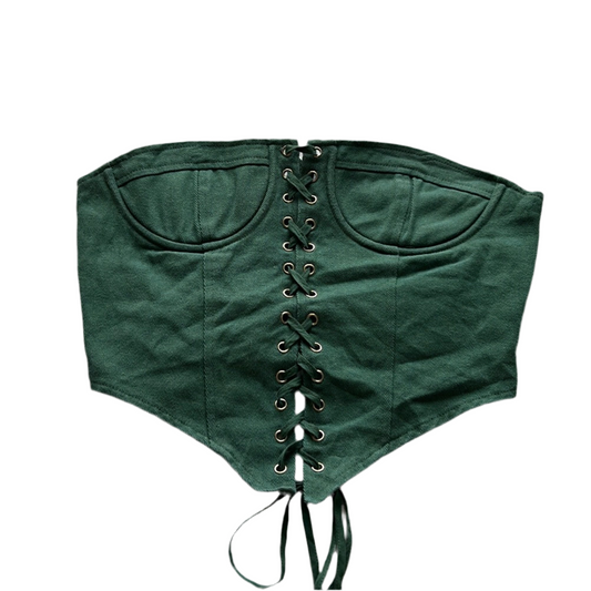 Green Denim Corset Style Strapless Top