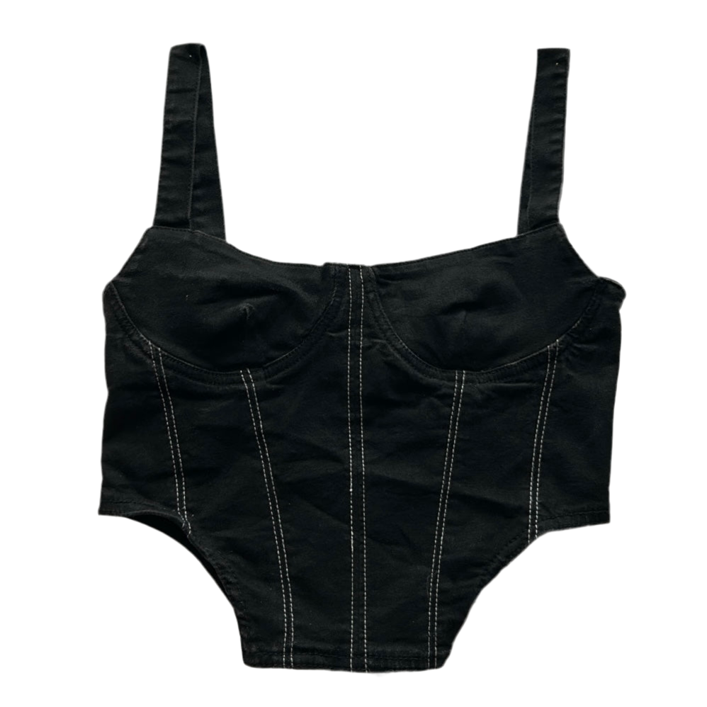 Black Denim Corset Style Top