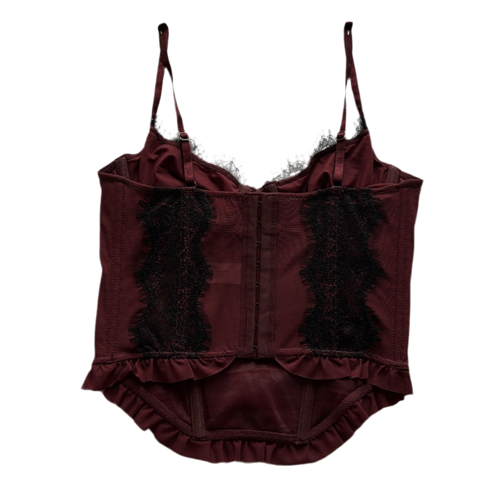 Burgundy Lace Trim Corset Top (Adjustable Strap)
