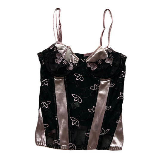Baby pink x Black Lace Corset Top (Adjustable Strap)