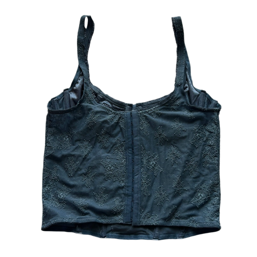 Blue Lace Trim Corset Top