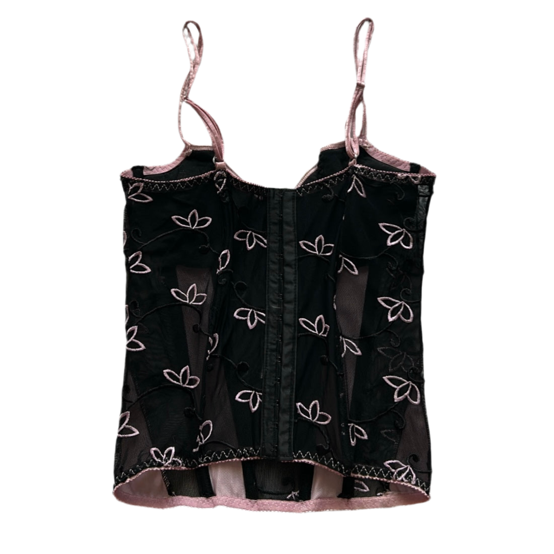 Baby pink x Black Lace Corset Top (Adjustable Strap)