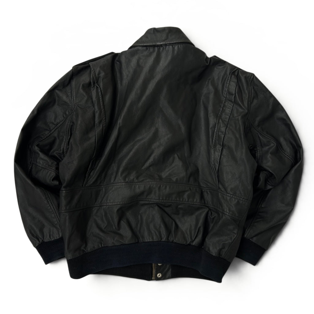 Black leather bomber jacket