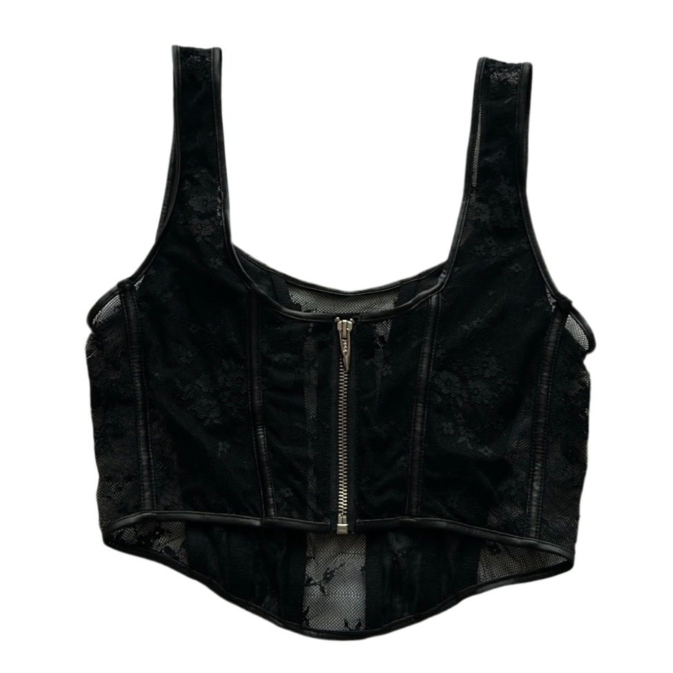Lace Trim Corset Style Top with back zip-up