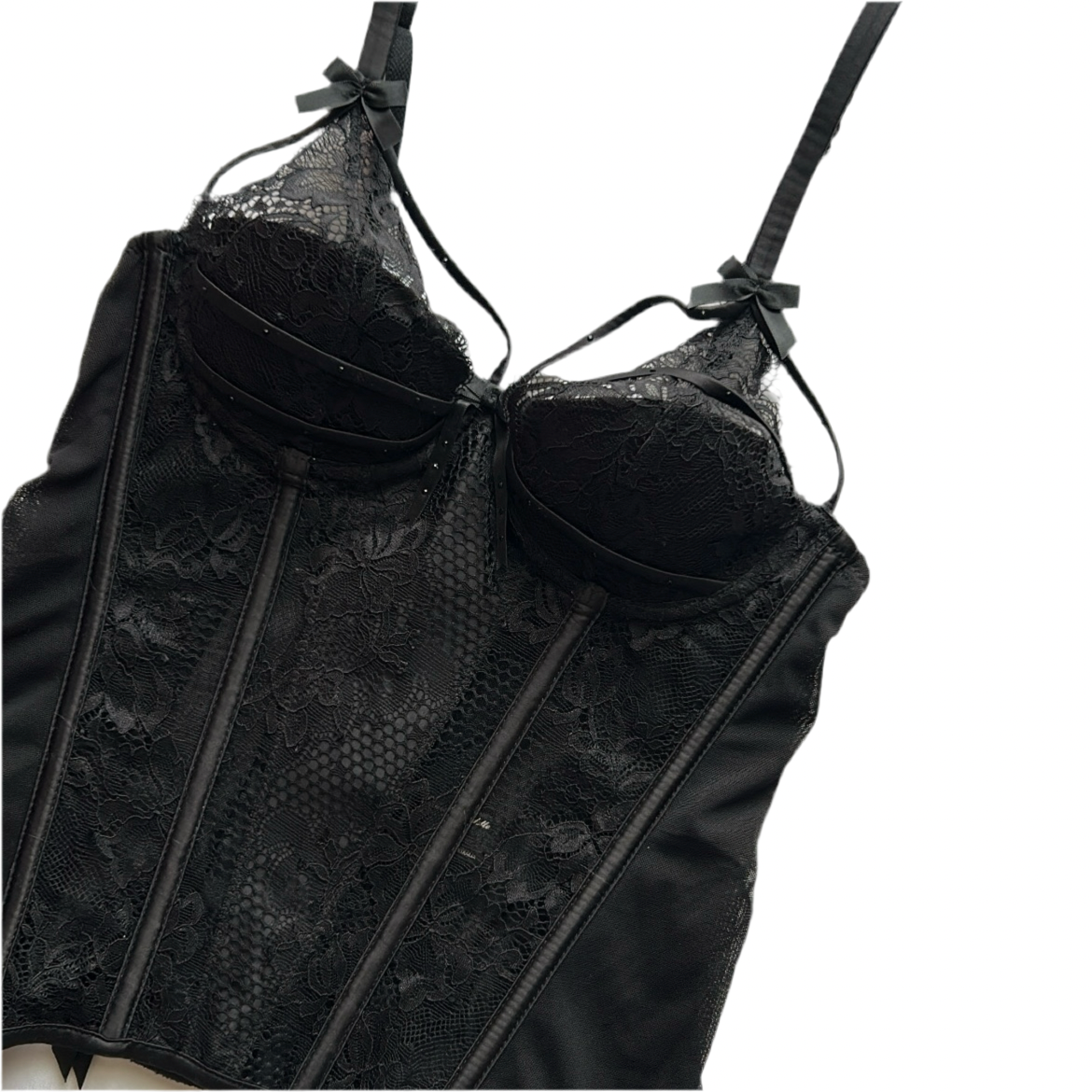 Lace Trim x Bow Details Corset Top (Adjustable Strap)