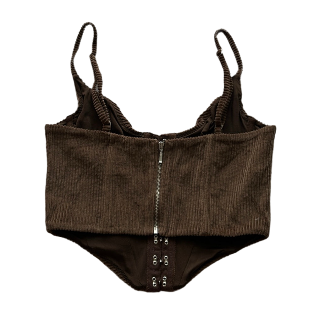 Corduroy Back-Zip Corset Top (Adjustable Strap)