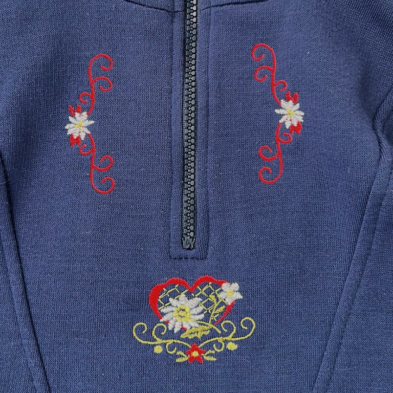 Vintage 1/4 Zip embroidered flowers sweatshirt