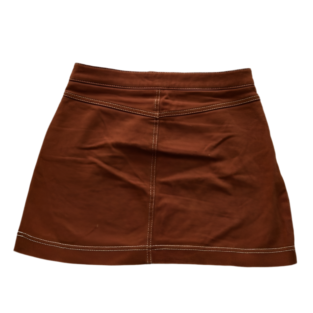 Rust Orange White Lining High-Waisted Elastic Denim Mini Skirt