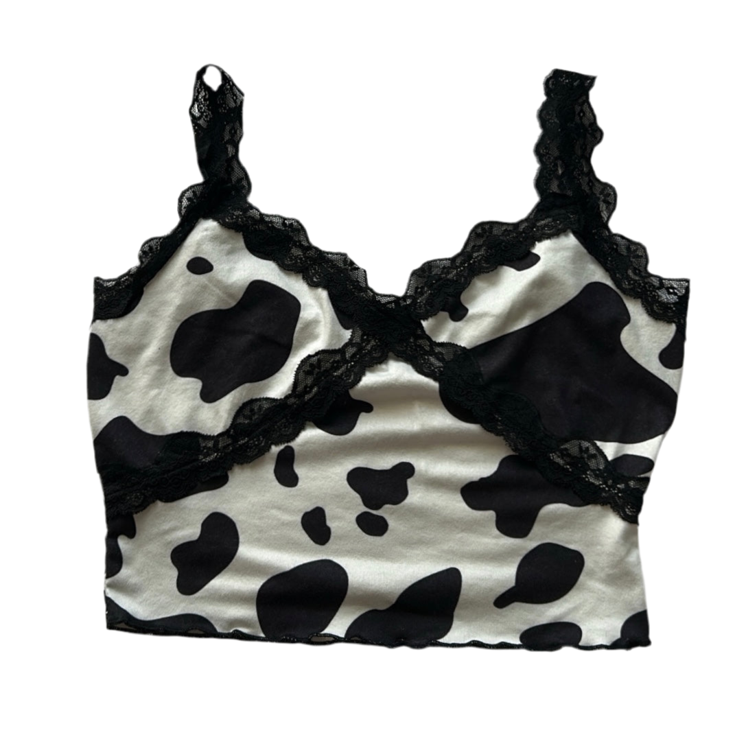 Lace Trim Cow Print Cami