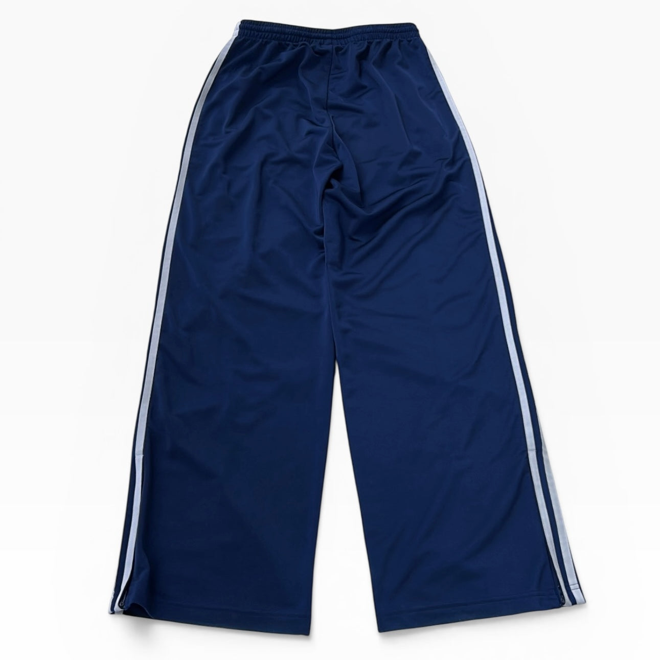 Adidas Dark blue three stripe wide leg adjustable track pants