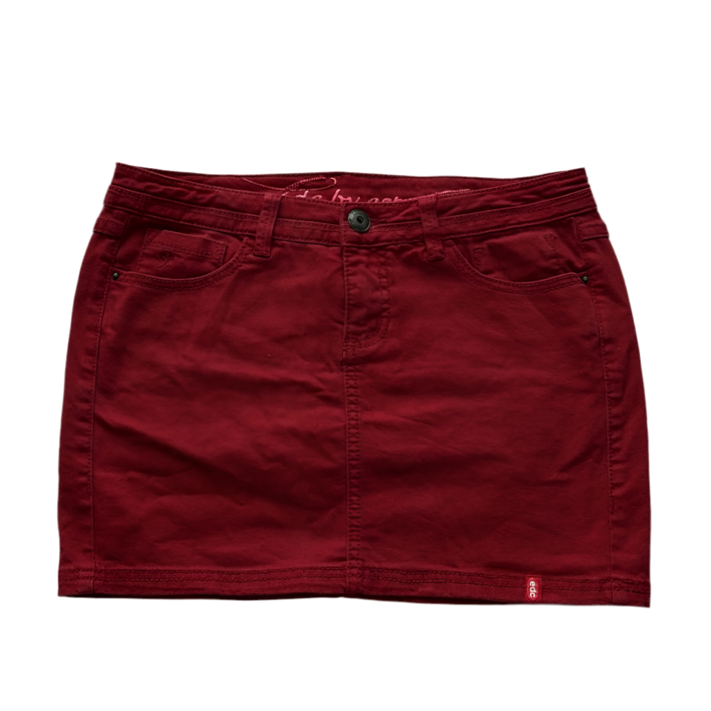 edc Berry Red Mini Elastic Denim Skirt