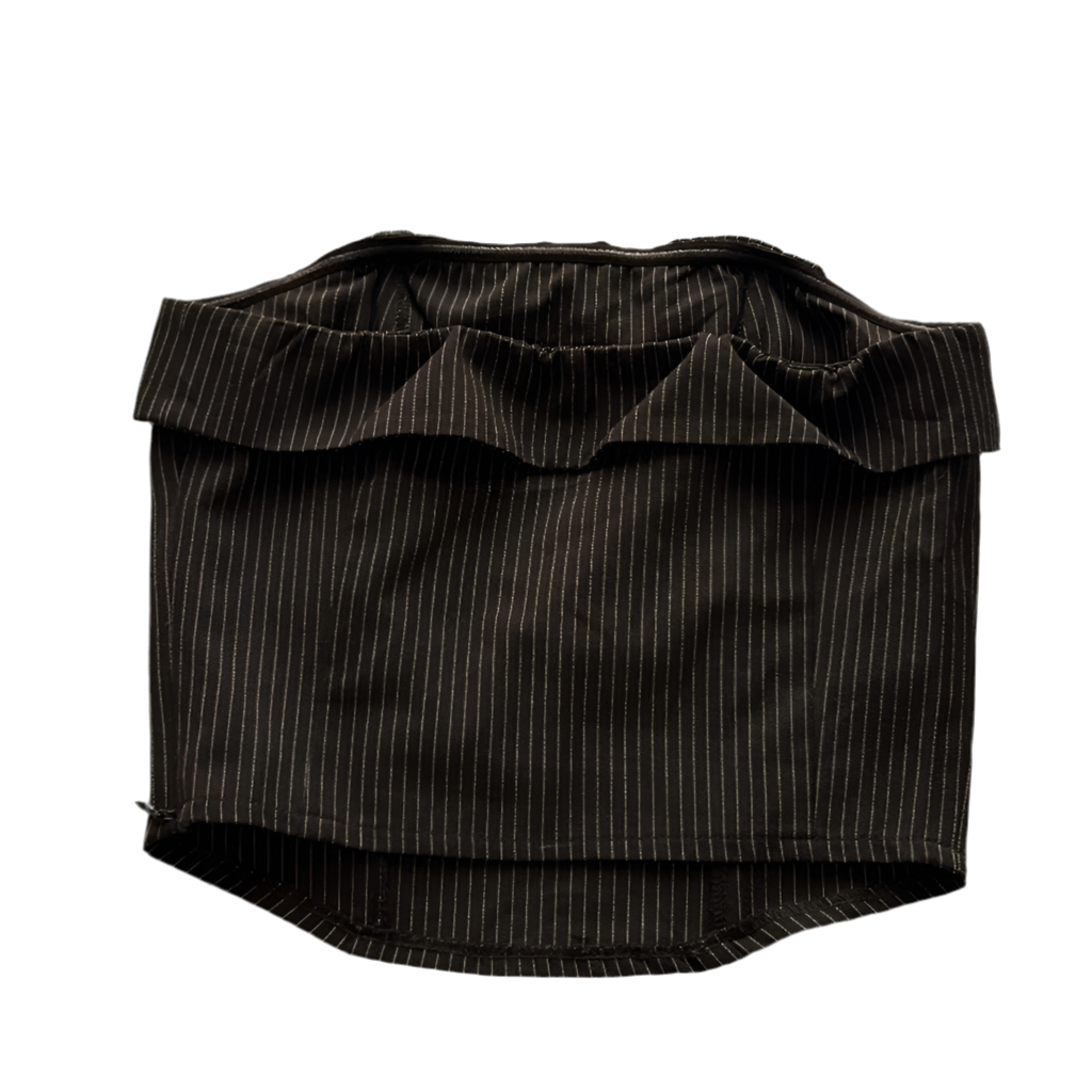 Office Siren Strapless Choco Brown Stripped Corset Style Top (Side Zip)