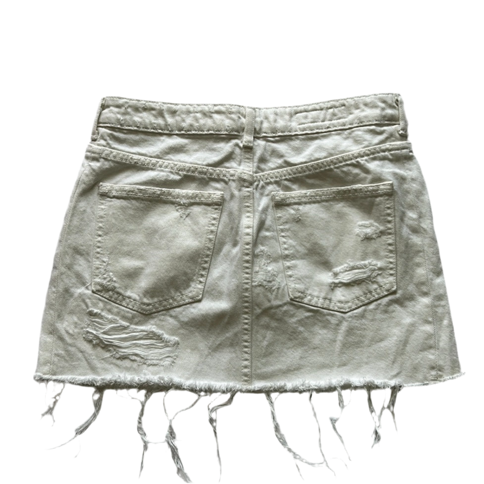 Distressed White Denim Mini Skirt