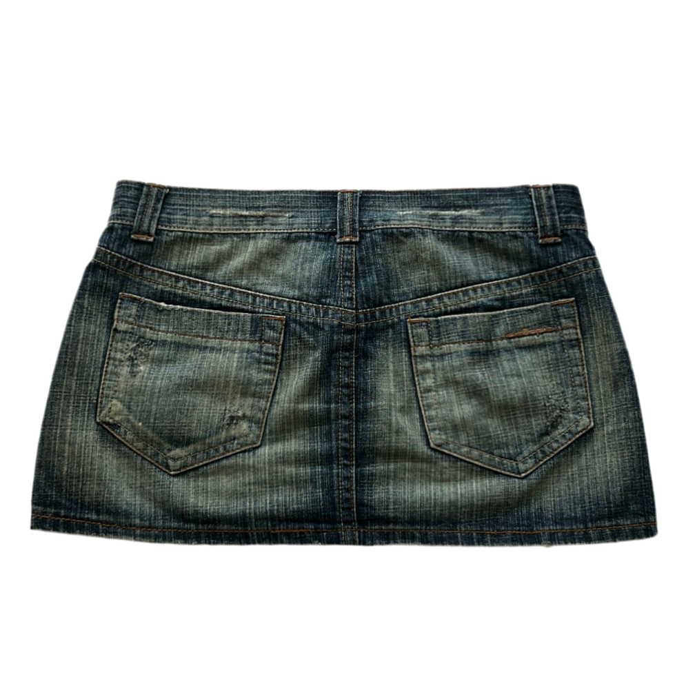 Low Rise Wash-Out Effect Denim Mini Skirt