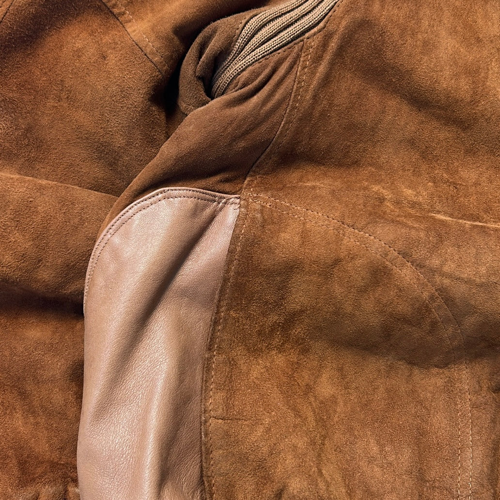 Suede burnt camel full zip bomber