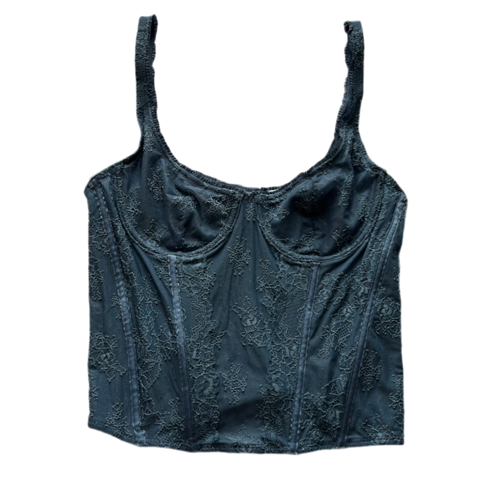 Blue Lace Trim Corset Top