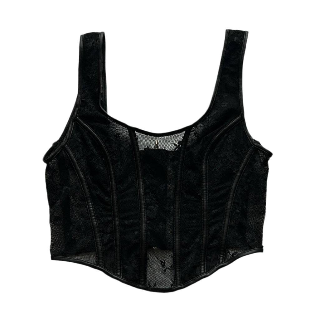 Lace Trim Corset Style Top with back zip-up