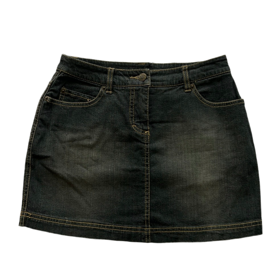 Washed Out Effect Elastic Denim Mini Skirt