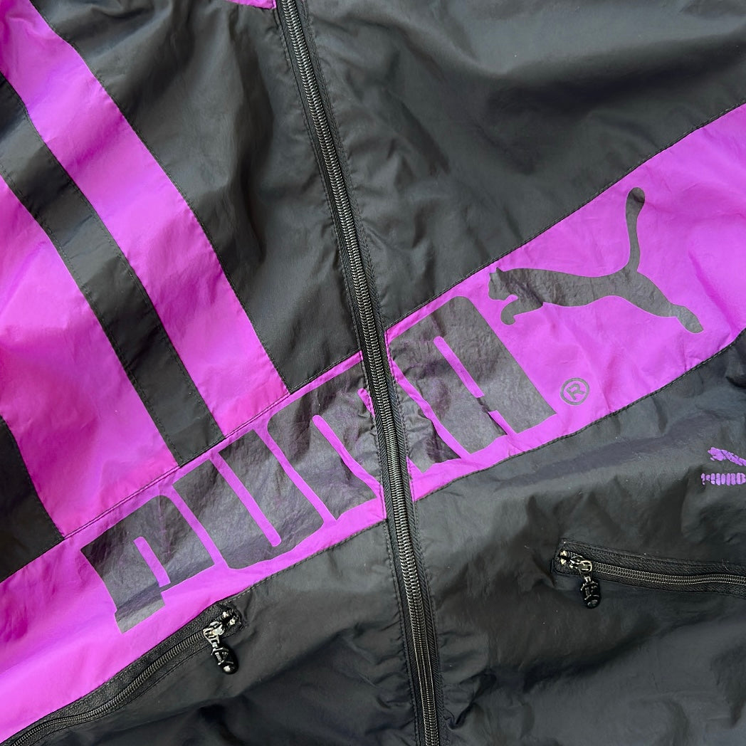 Vintage Purple x Black Adjustable Light Windbreaker Jacket With Hidden Hoodie