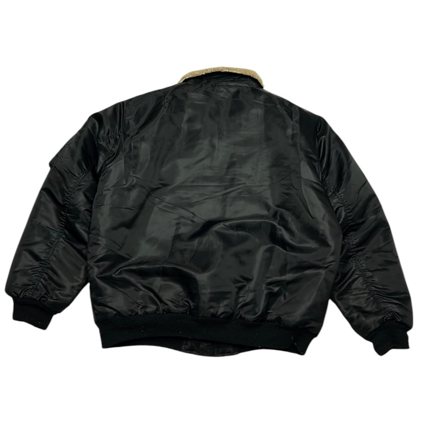 Black Bomber Full Zip Jacket With Fuzz Around Neck Line