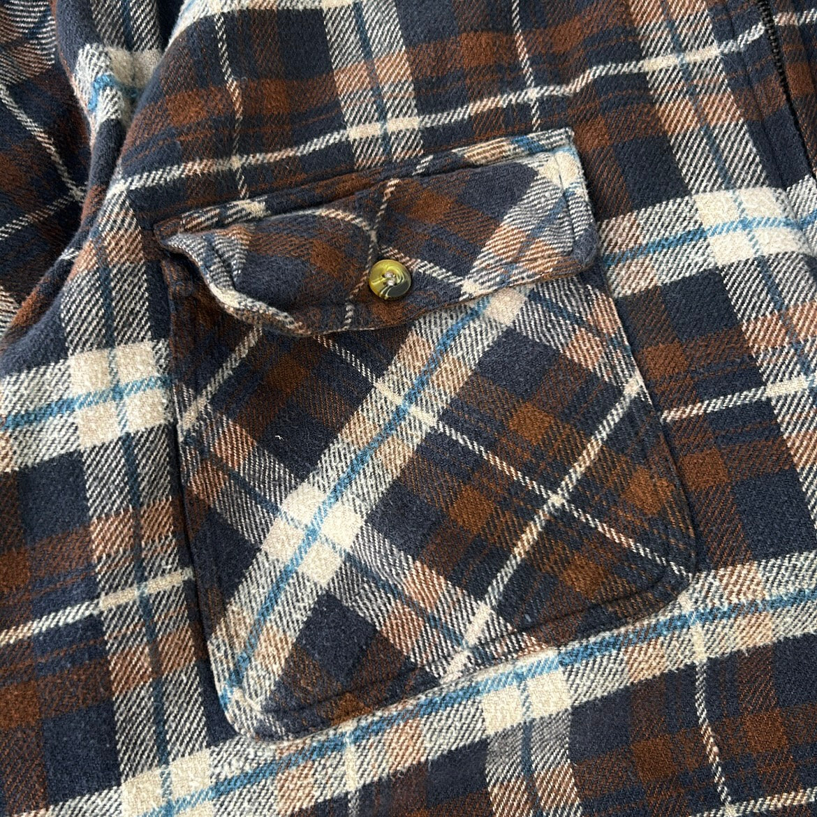 Vintage TAKE OFF Flannel Shirt Jacket – Brown Plaid with Snowboard Patch