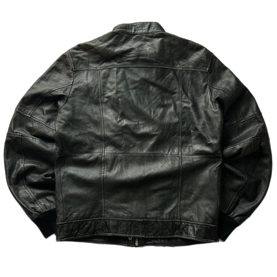 Black Leather Bomber Fit Jacket