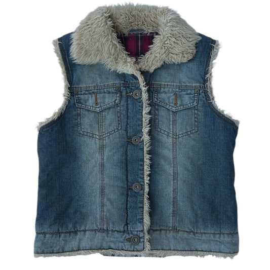 Rare Denim Vest With Checkered & Fuzzy Inside