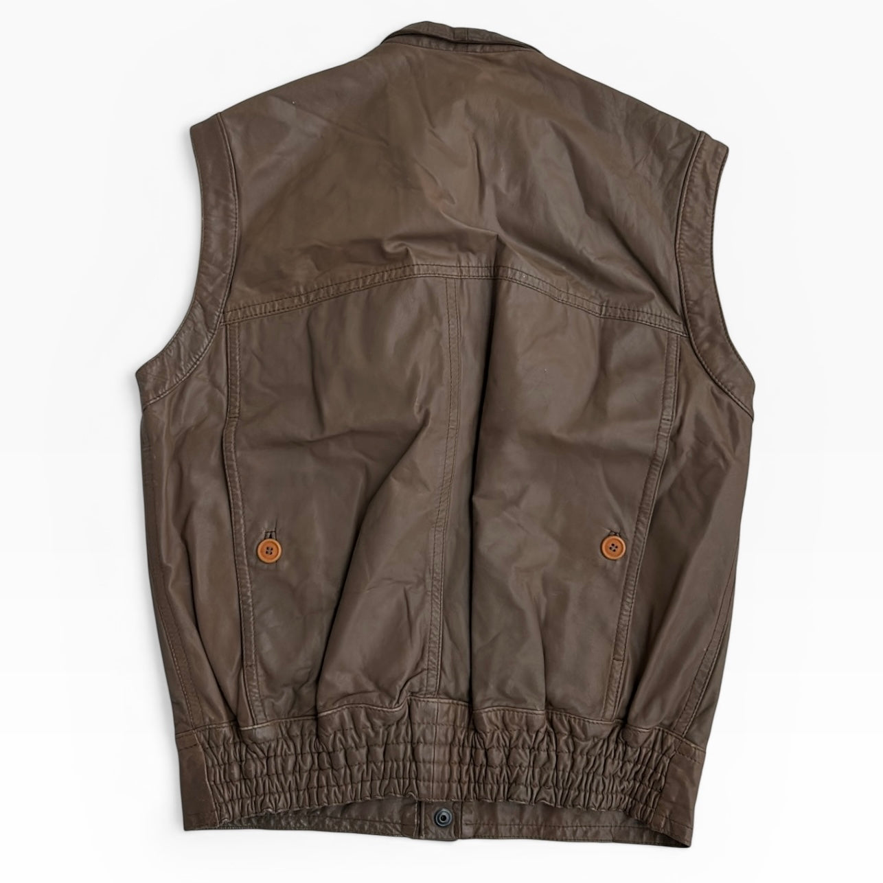 Brown Leather Vest Full Zip Jacket