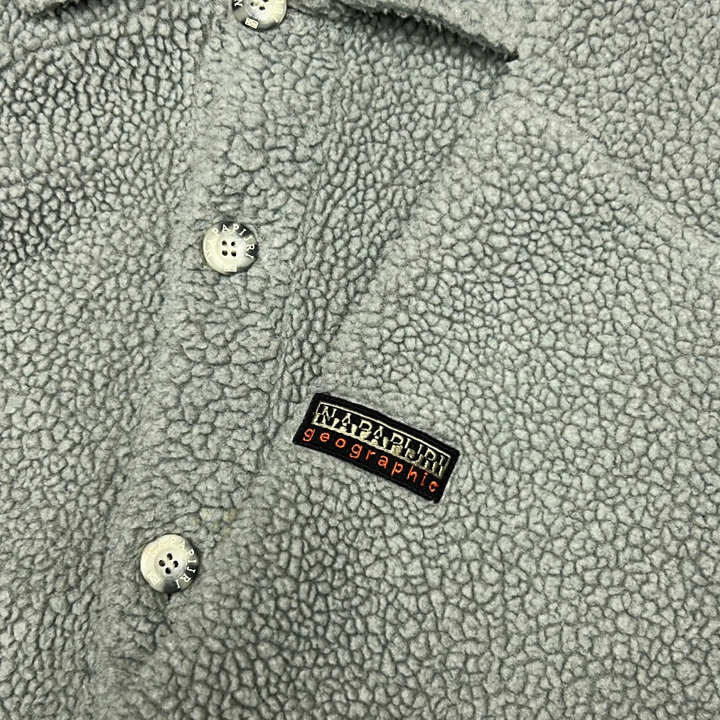 Napapijri Grey Fuzzy Button Up Fleece Jacket