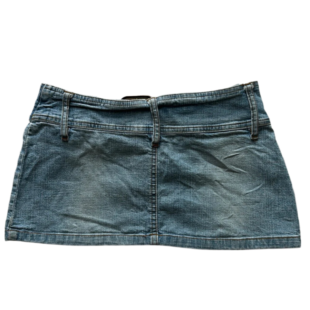 Micro denim skirt with attacked denim belt