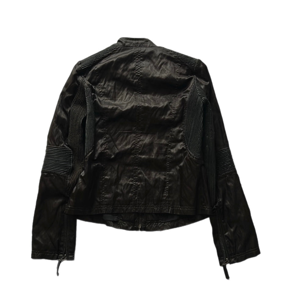 Fitted Satin Jacket with Leather Details