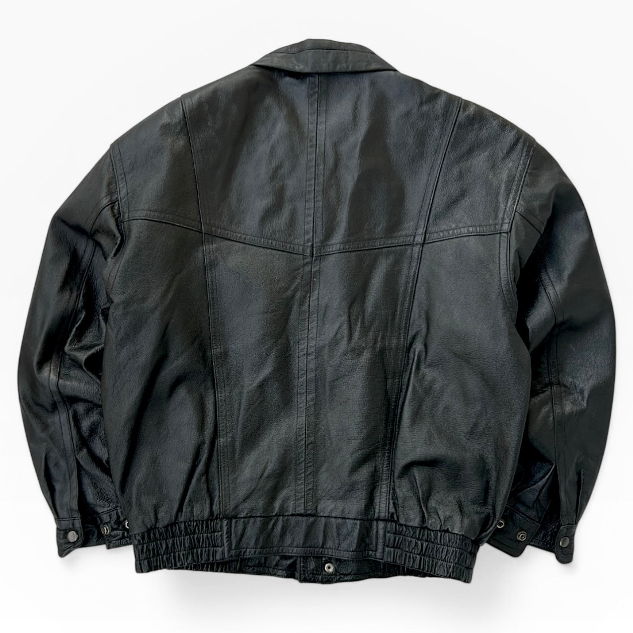 Black Leather Bomber Full Zip Jacket