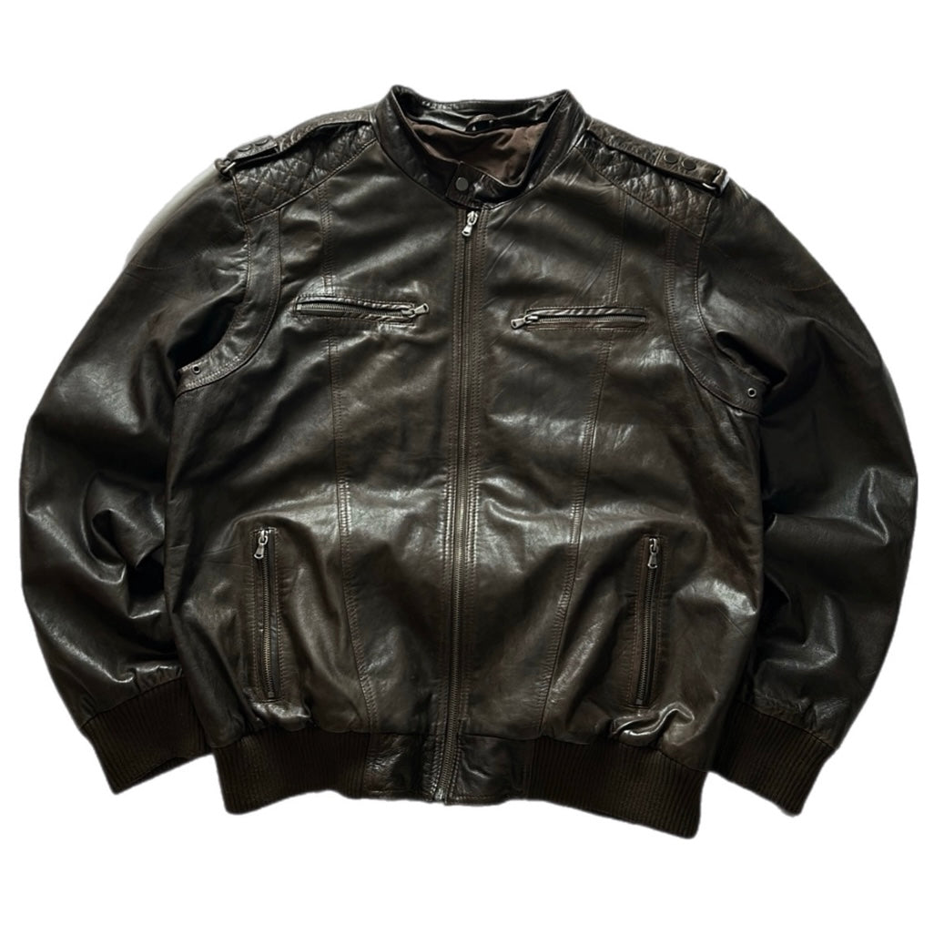 Brown Faw leather Bomber Jacket