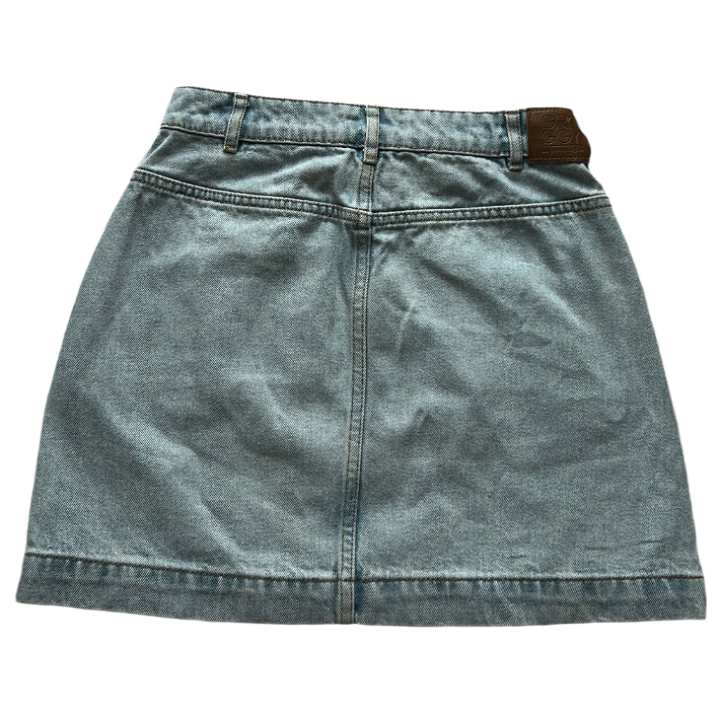 Full zip high waisted denim mini skirt