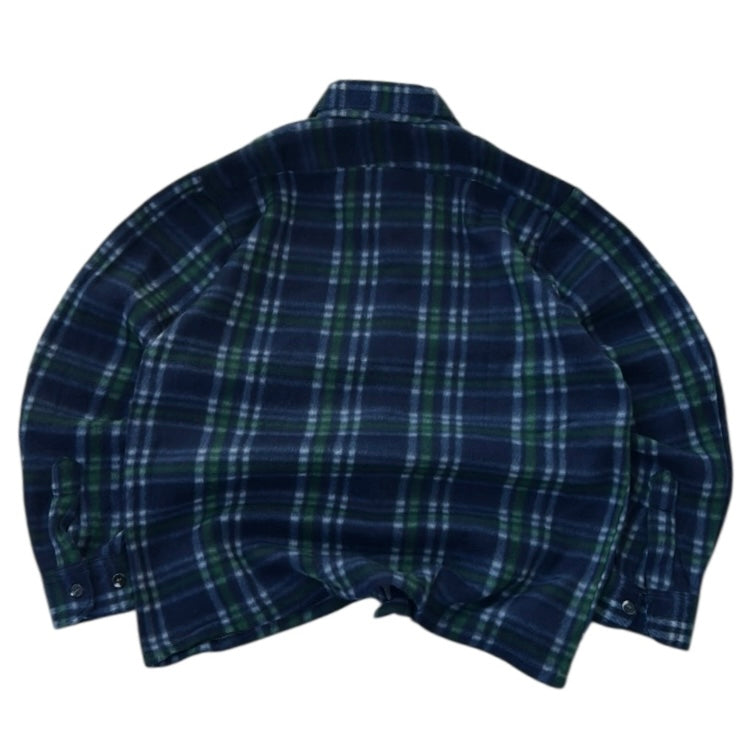 Langzi Navy x Green Fleece Checkers Full Button Up Flannel Overshirt