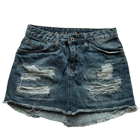 Ripped denim mini skirt
