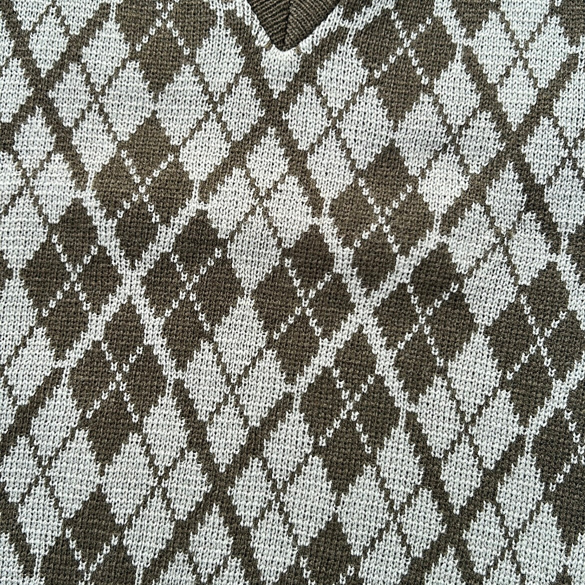 Khaki x Grey Plaid Vest Knitted Top