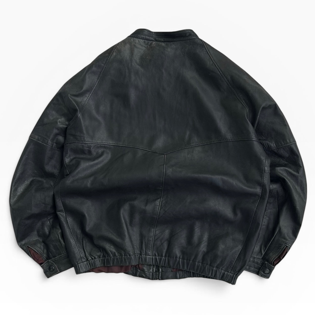 Black Leather Bomber Jacket with burgundy inside Linning