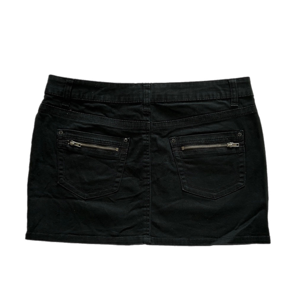 Black Elastic Denim Mini Skirt