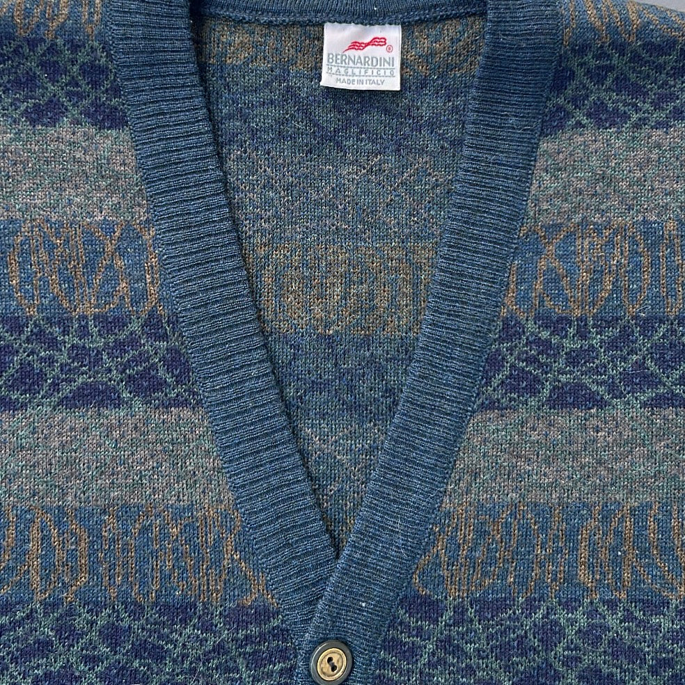 Bernardini Wool Navy Patterned Button Up Vest Top
