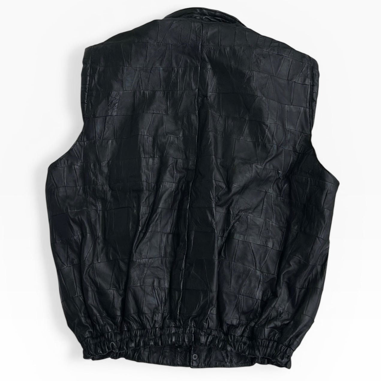 Patchwork Blacl Leather Bomber Vest Jacket