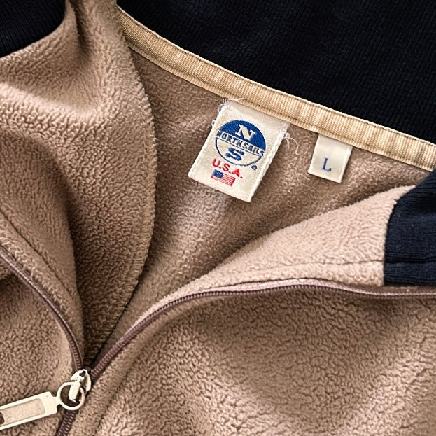Vintage North Sails 1/4 Zip Beige x Navy Collar details Fleece