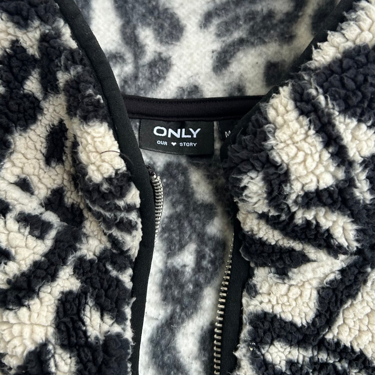 ONLY 1/4 Zip Fuzzy Black & White Fleece