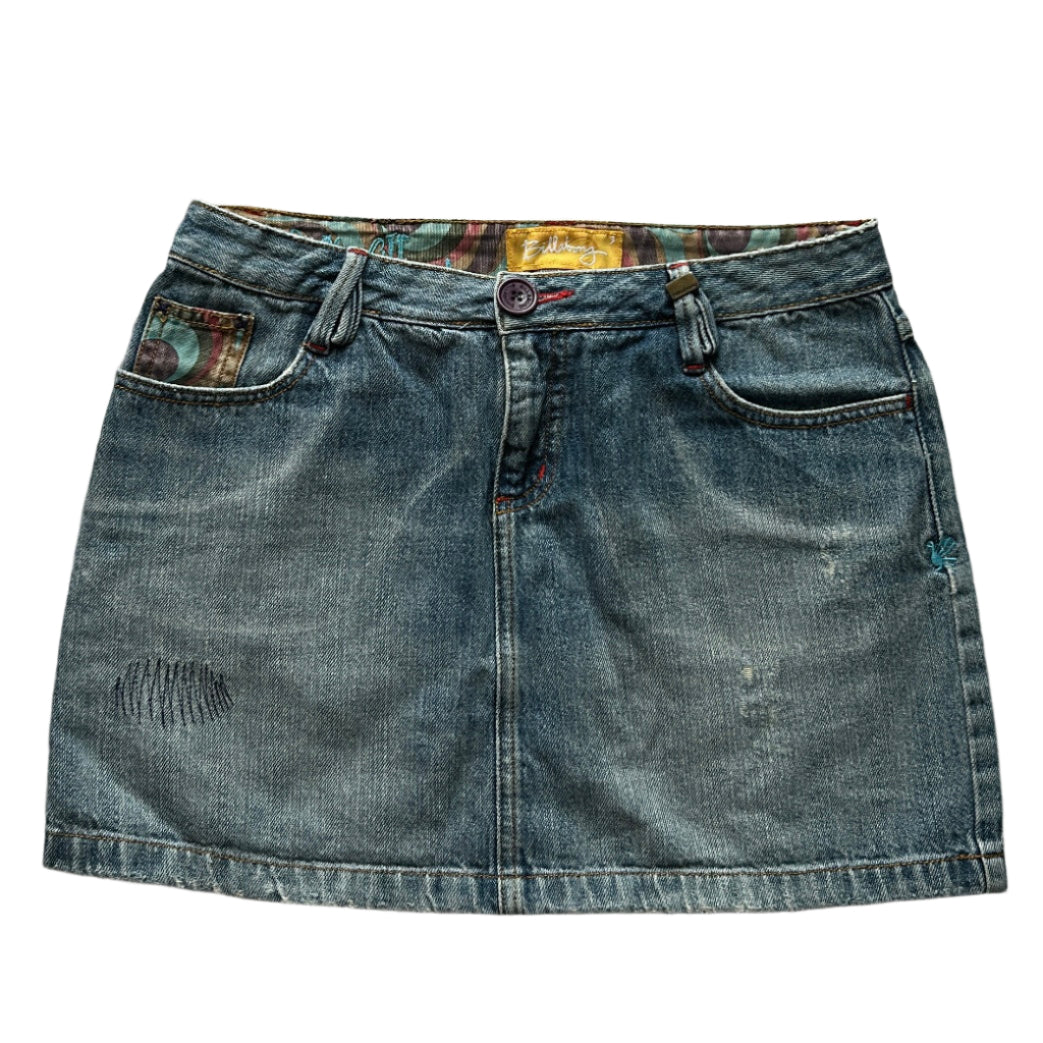 Graphic denim mini skirt