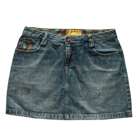 Graphic denim mini skirt