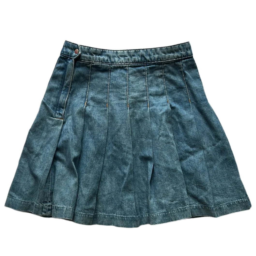High Waisted Pleated Denim Mini Skirt