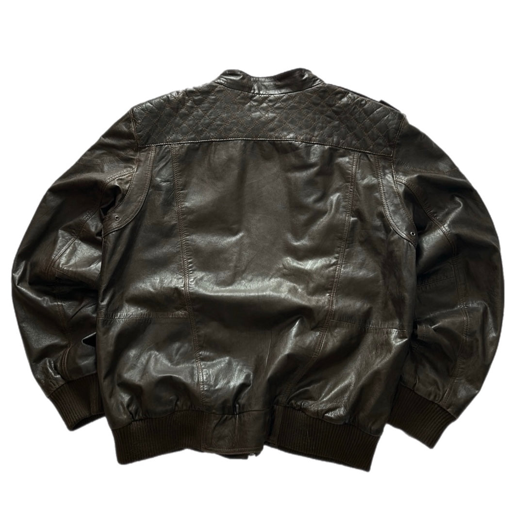 Brown Faw leather Bomber Jacket