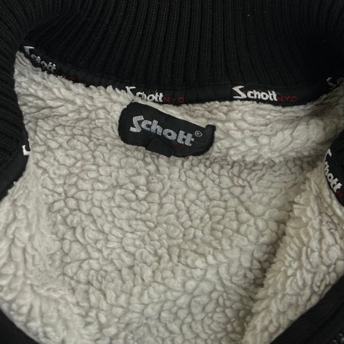 SCHOTT Full Zip Fuzzy Inside Black Fleece Jacket