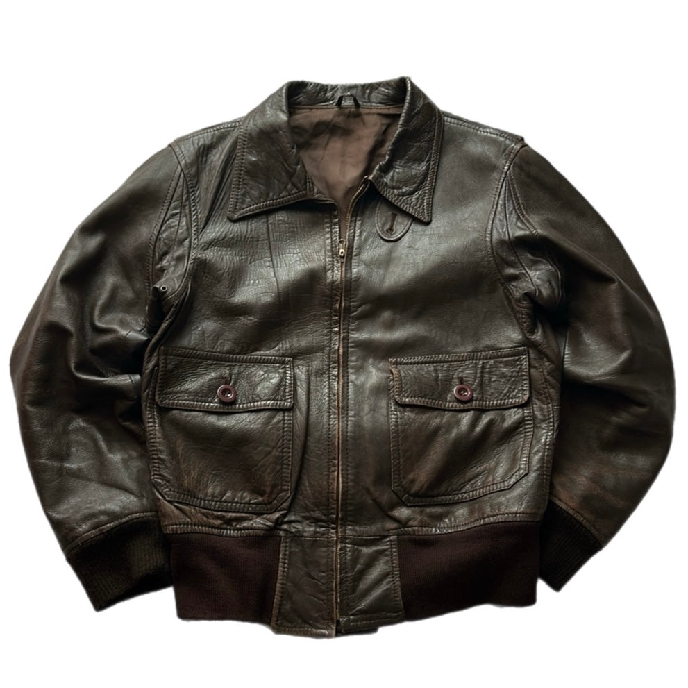 Brown Leather Bomber Fit Jacket
